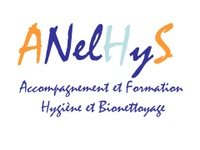 logo d'AnelHyS accompagnement et formation en hygiène et bionettoyage (en fait le logo c'est le nom dans les teintes dominantes bleues clair et foncé et orange pour la première et dernière lettre d'AnelHyS))